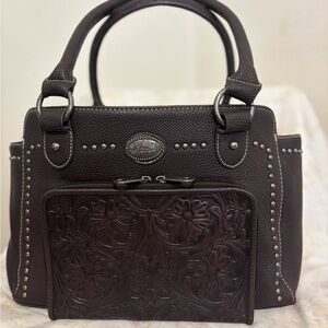 Montana West Dark Brown Satchel with Embossed Floral Design